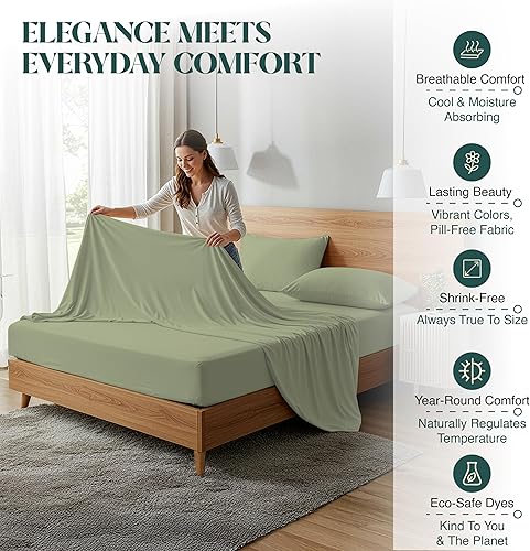 Miniatura 6 de Juego de sábanas 100% de algodón egipcio de 1000 hilos, tamaño King, 4 piezas, tejido satinado, refrescante, suave, resistente a las arrugas,