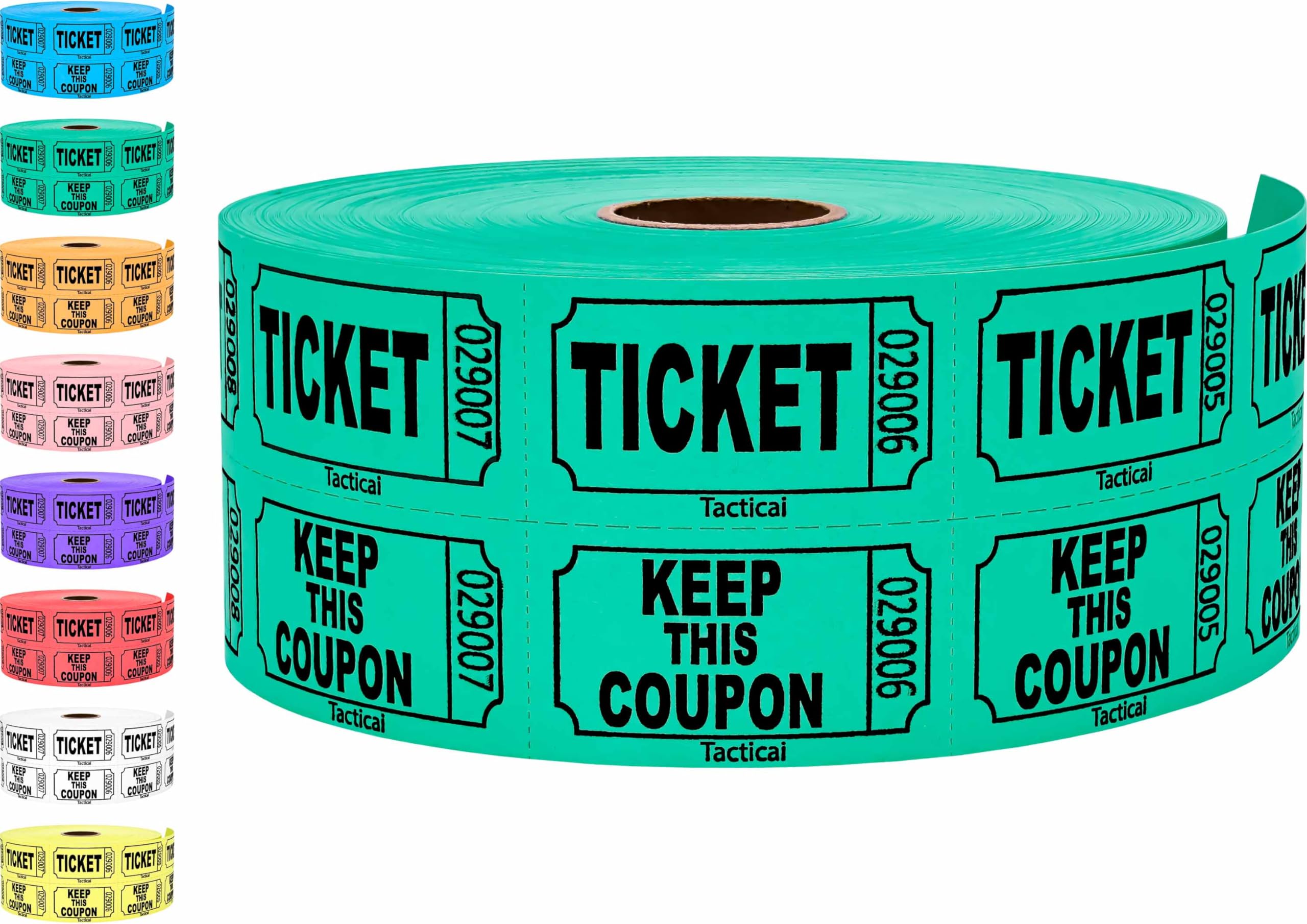 1000 Tacticai Raffle Tickets, Green (1 of 8 Colors), Double Roll, Ticket for Events, Entry, Class Reward, Fundraiser & Prizes