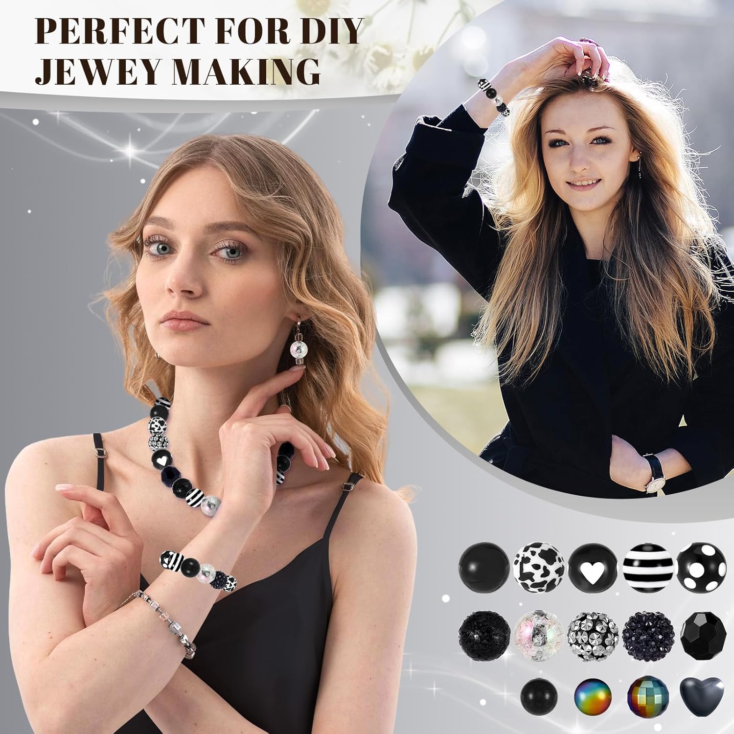 112 Pcs Beads for Pens, Spacer Beads, Chunky Bubblegum Bead, Rhinestone Bead for DIY Beadable Pen Jewelry Making - Image 4