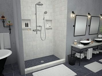 Tile Redi 3448C-PVC Shower Pan with Center Drain- Single Curb Shower Base, 2 PVC Drain, and Plate Included, 48 Width x 34 Depth