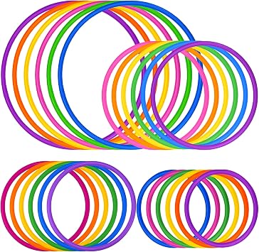 Topbuti 24 Pcs Multicolor Plastic Toss Rings Ring Toss Game Carnival Rings for Speed and Agility Practice Games, Garden Backyard Outdoor Games, Bridal Shower Game, Game Booth 4 Sizes