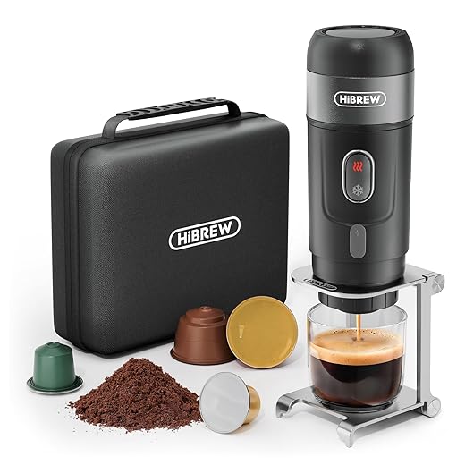 HIBREW Ebraico H4A - Mini macchina da caffè espresso 3 in 1 12 V, compatibile con capsule originali Nes®, DG® e caffè macinato, adatta agli uffici e ai veicoli (supporto metallico migliorato)
