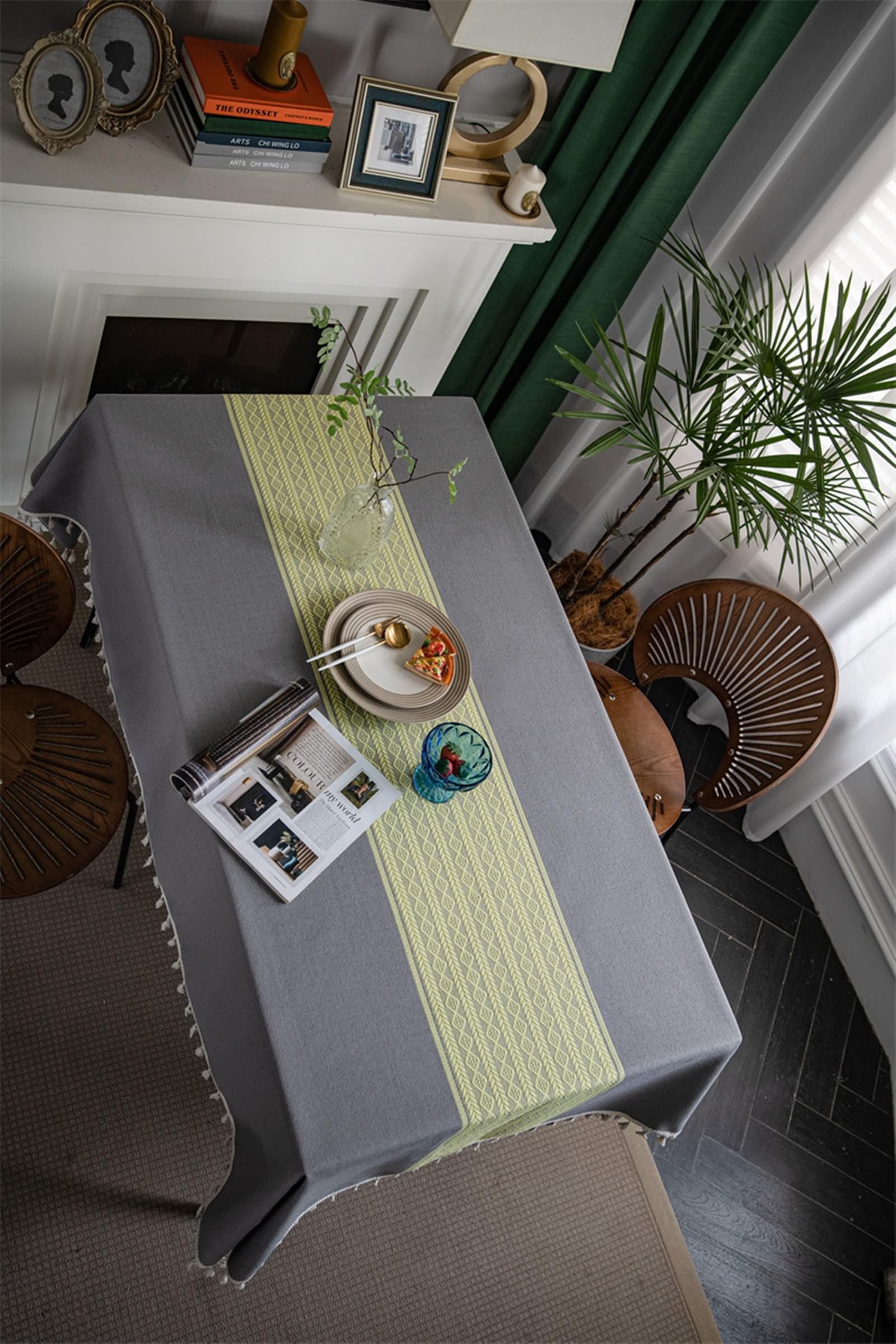 Daesar Manteles Mesa Salon Rectangular,Mantel Poliéster Mesa Empalme con Borlas Mantel Decorativo Gris,140x180CM(71x55Inch)