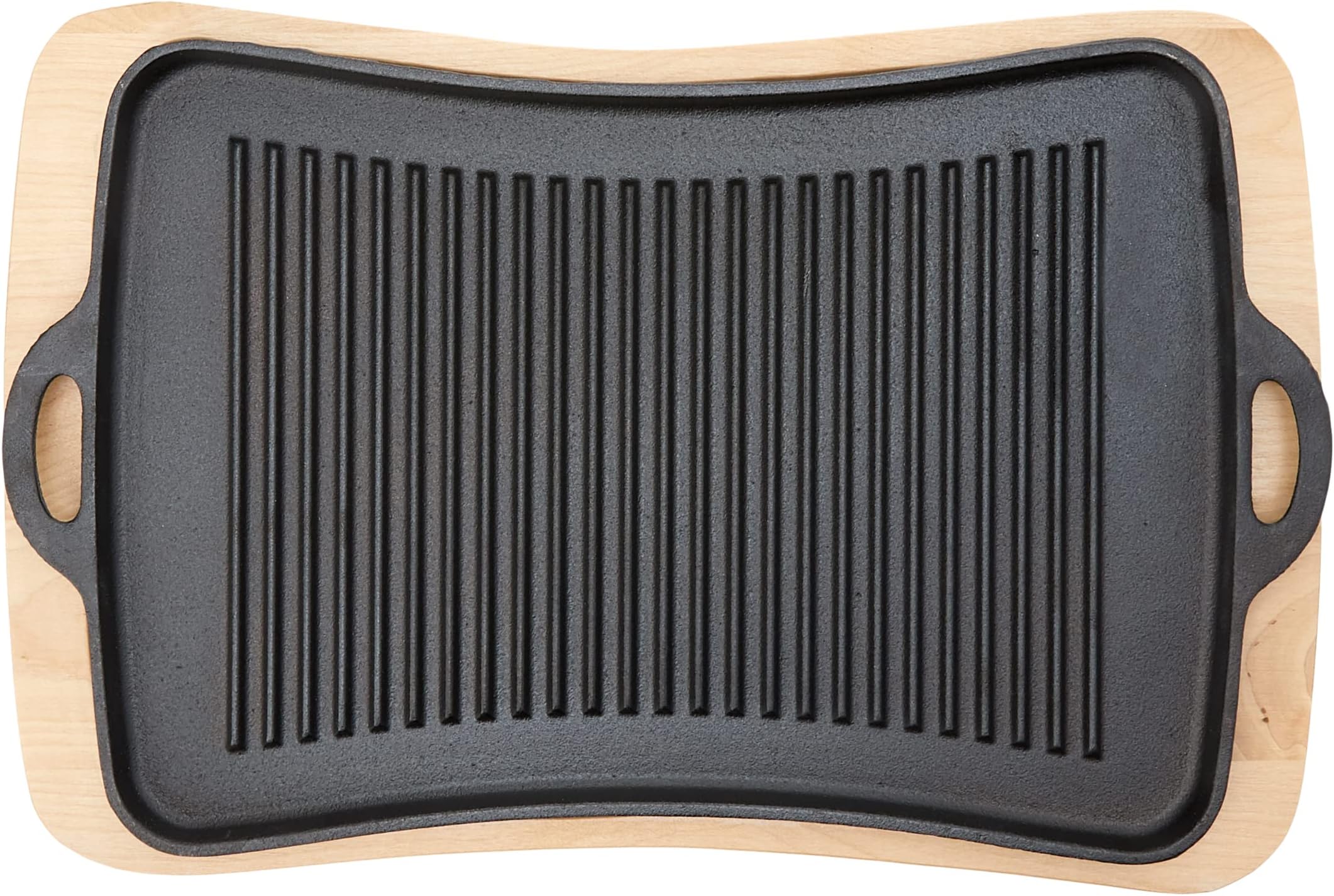 Cast Iron Fajita Pan with Wooden Trivet, Pre-Seasoned Ideal for Barbecuing and Camping, Large, Black