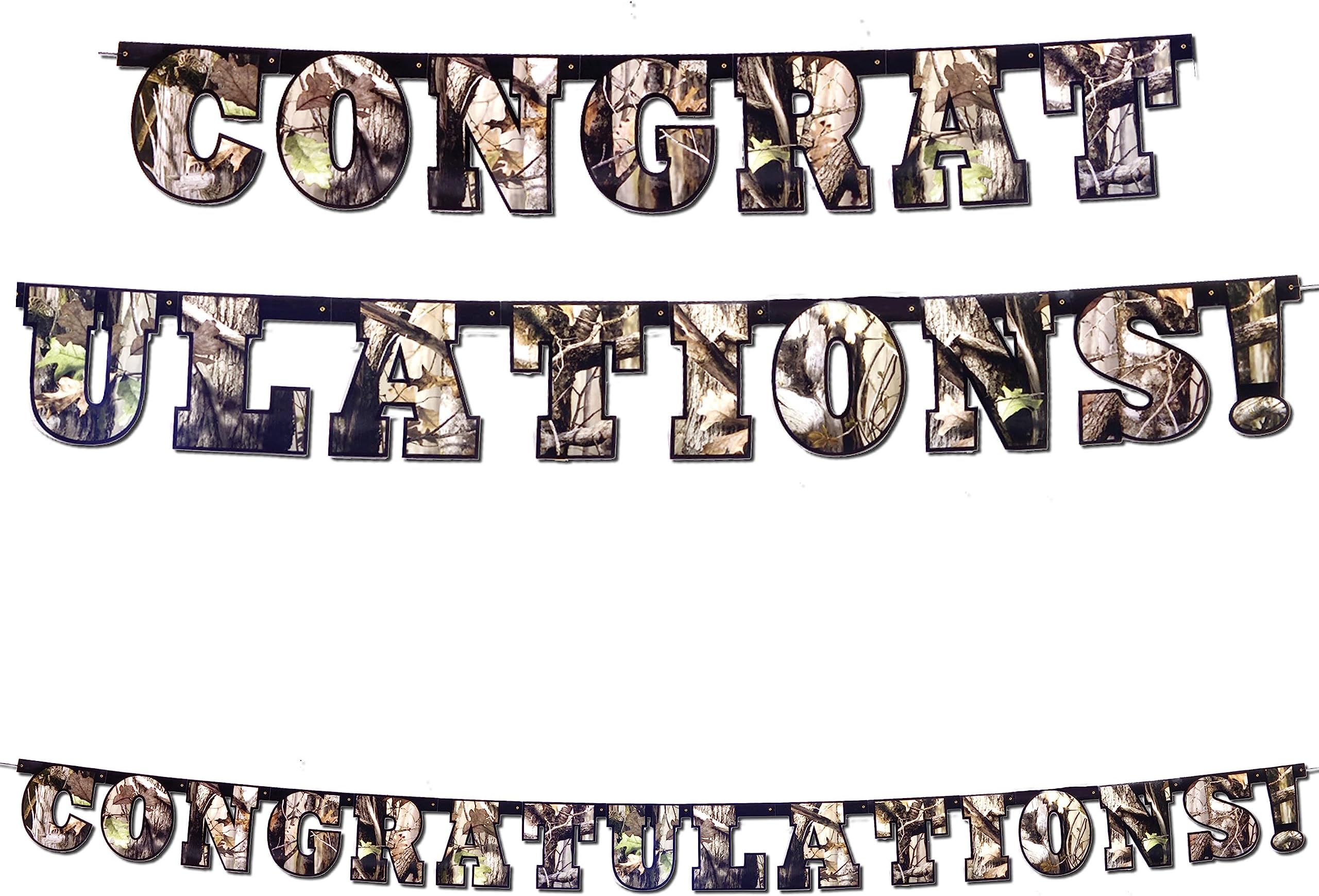 Havercamp Next Camo "Congratulations!" Party Banner | 1 Count | Great for Hunter Themed Party, Camouflage, Rustic, Nature, Military, Graduation Party, Baby Shower, Gender Reveal