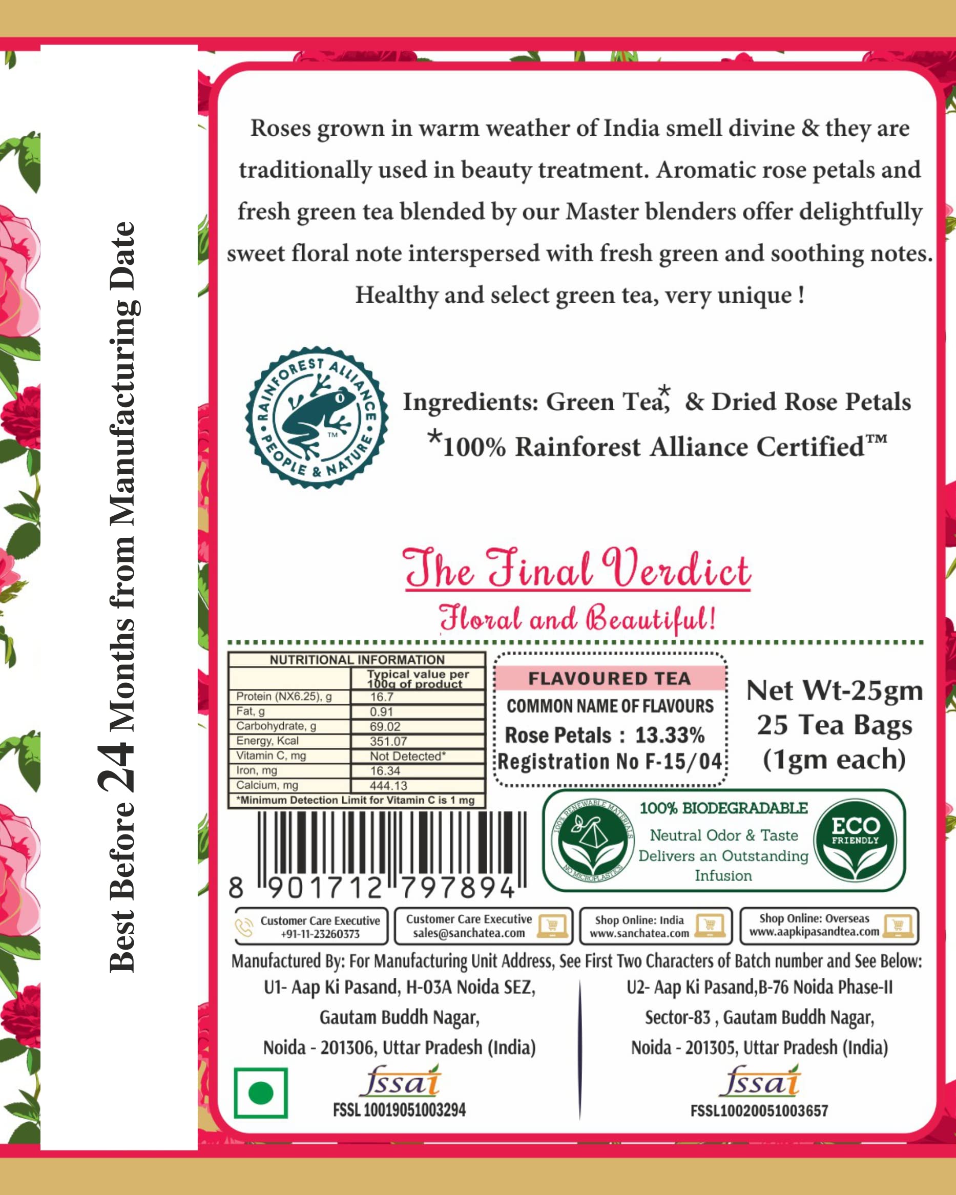 Sancha Tea Boutique, Wild Rose Green Tea, 25 Pyramid Tea Bags, Floral & Refreshing Blend with Real Rose Petals, Rainforest Alliance Certified — Amazon image 6
