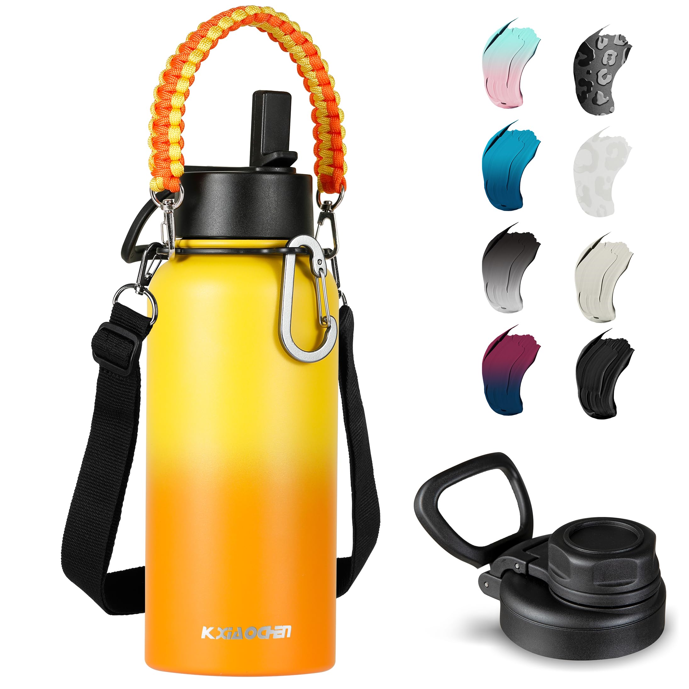 KXIAOCHEN Insulated Water Bottle, Stainless Steel Water Bottle, 2 Lids (Straw and Handle Lid),Wide Mouth Metal Water Bottles Keep Hot and Cold, Double