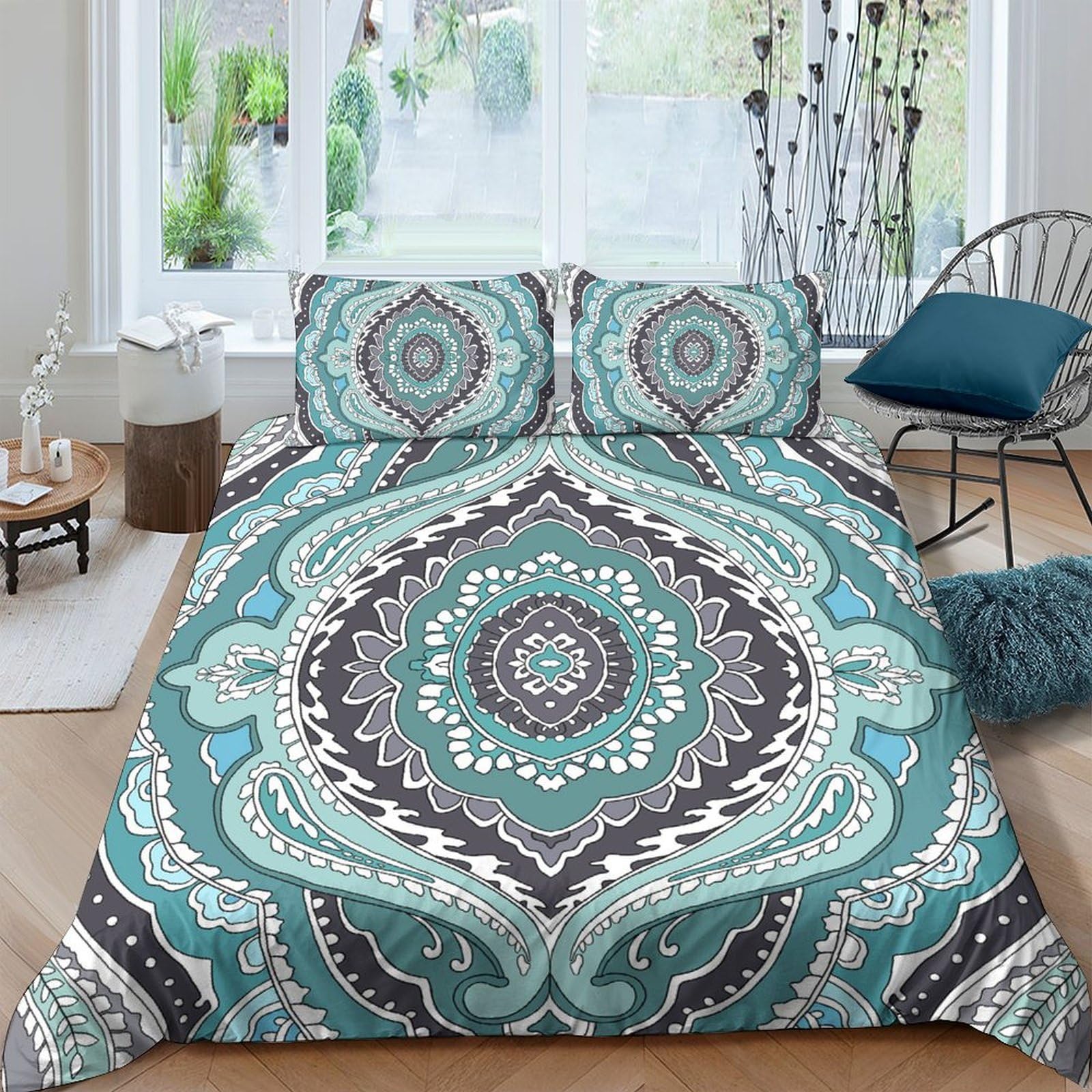 Ctjqhvkz Style-1 3D Printed Mandala Turquoise Fitted Sheet Microfiber Soft Breathable Boho Pattern Bed Cover For Bedroom Dorm Mattress Protection Decor Single（135X200cm）