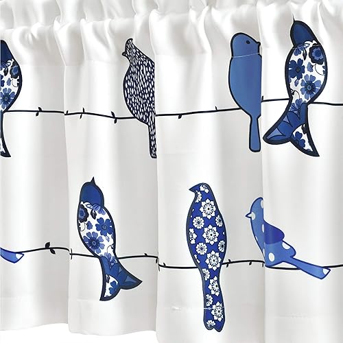 Miniatura 3 de Lush Decor Rowley Birds - Cortina (panel individual), 52 pulgadas de ancho x 18 pulgadas de largo, azul marino