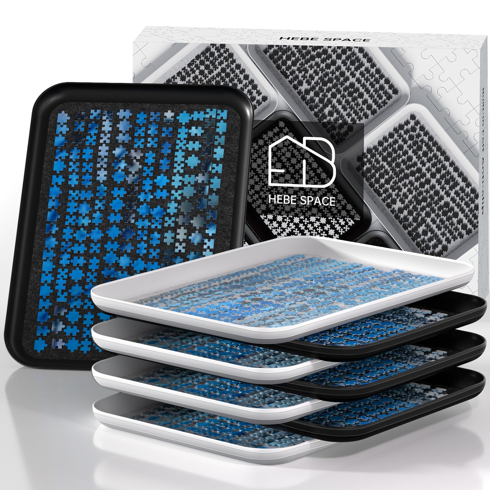 Anti-Slip Jigsaw Puzzle Sorting Trays – 8 Mixed (Black & White) Stackable Sorting Trays, Durable Plastic Organizer for Big Puzzles up to 2000 Pieces