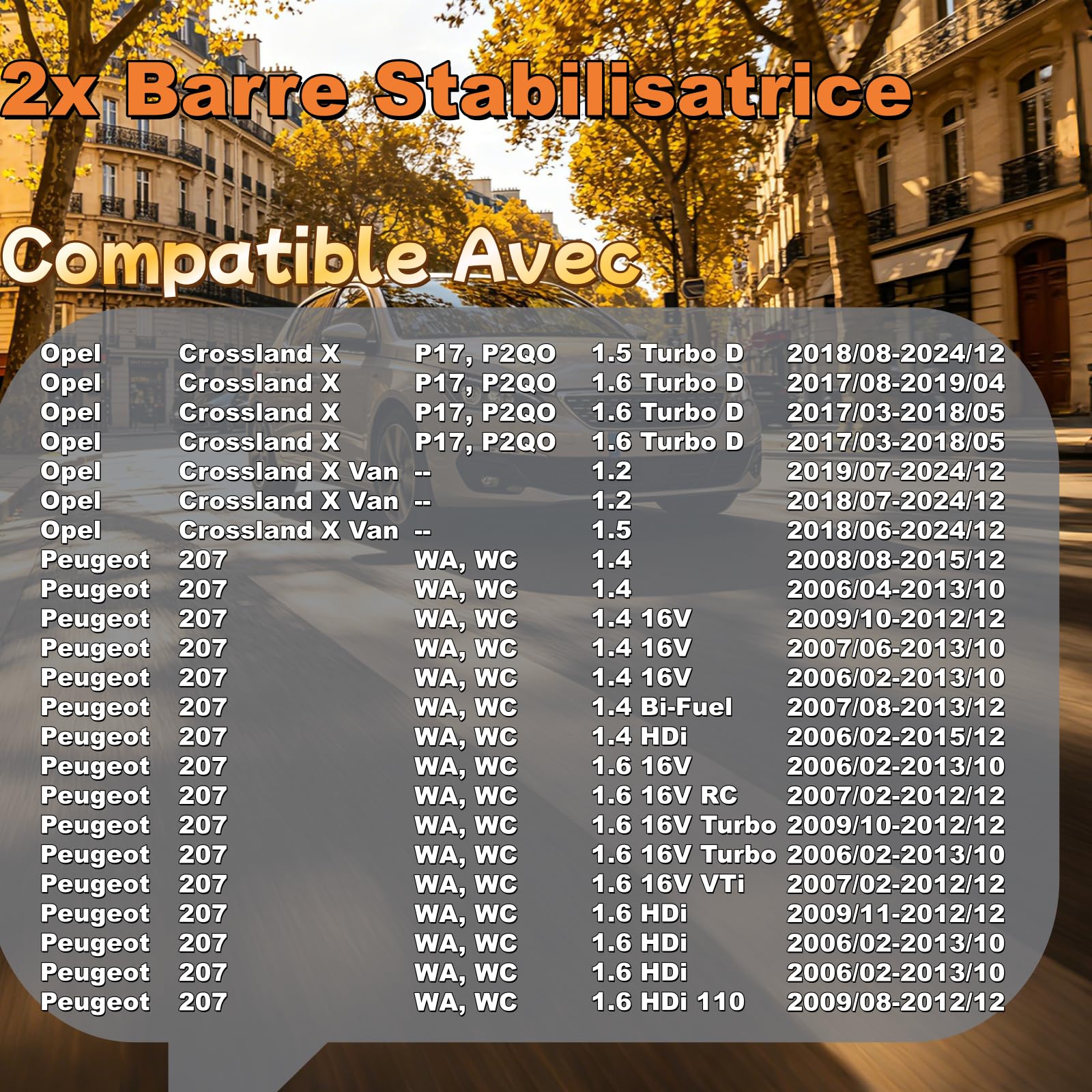2x Biellette Barre Stabilisatrice Avant Gauche et Droite Compatible avec C-Elysee DD 2012-2024 207 WA WC 2006-2013 207 CC WD 2007-2015 207 SW WK 2007-2012 Remplacer# 508768 508769 27435 27434
