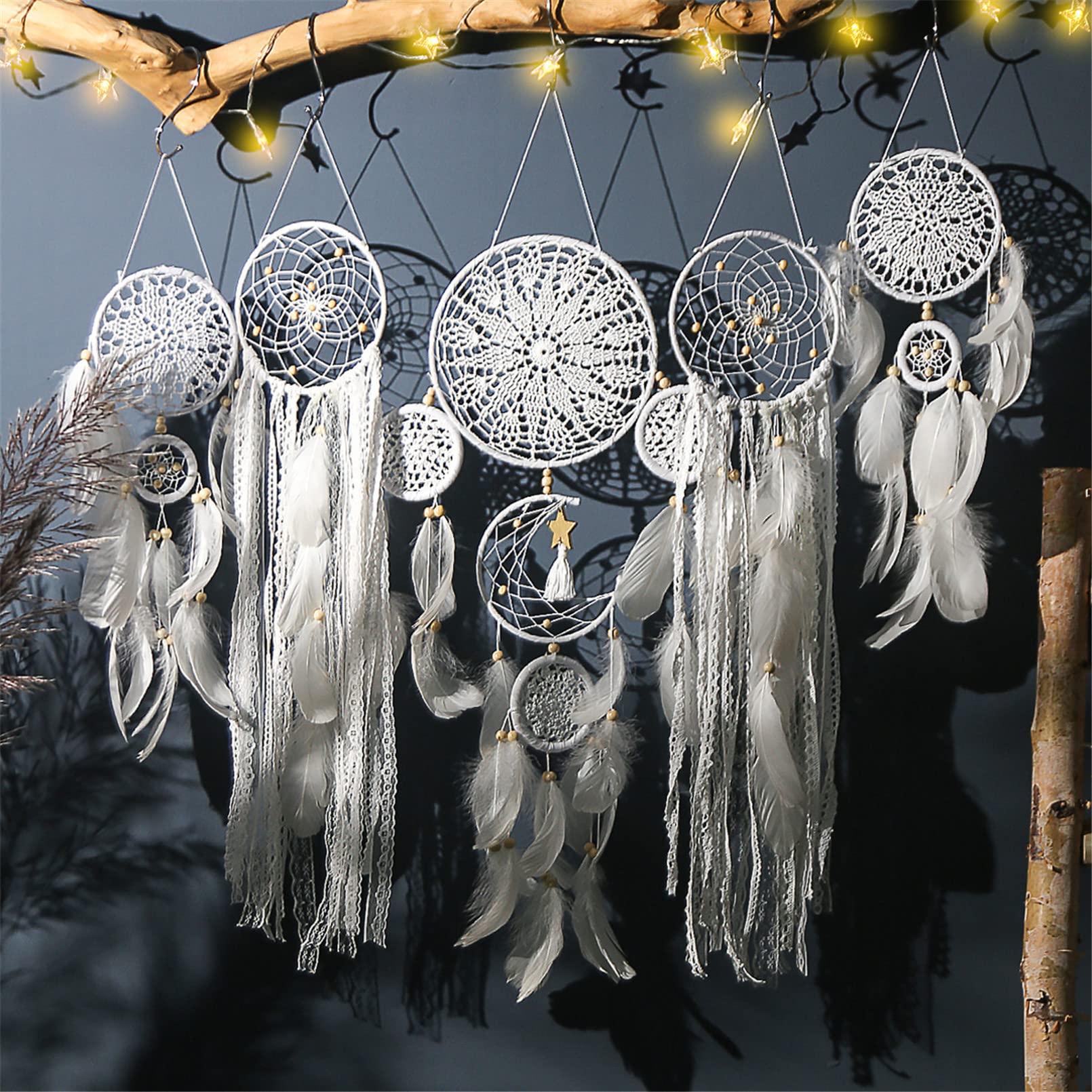 5er Set Mädchen Dreamcatcher, Feder Traumfänger, Handgemachte Dream Catcher für Kinder Mädchen Zimmerdekoration und Kreatives Wandbehang Geschenk (weiß)