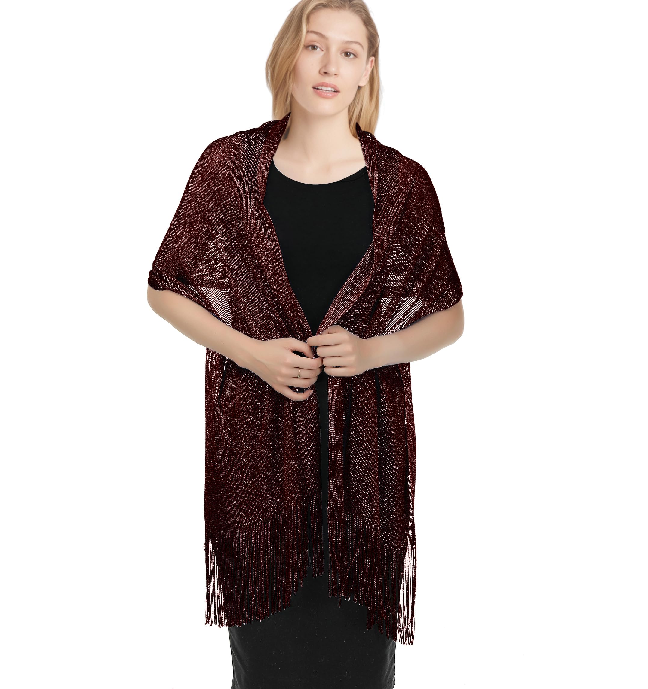 Women's Wedding Evening Shawl and Wrap Glitter Metallic Party Dresses Scarf with Fringe