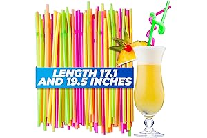 Rainbow Long Straws 18 Inch: 200 Pack Extra Rainbow Plastic Straws