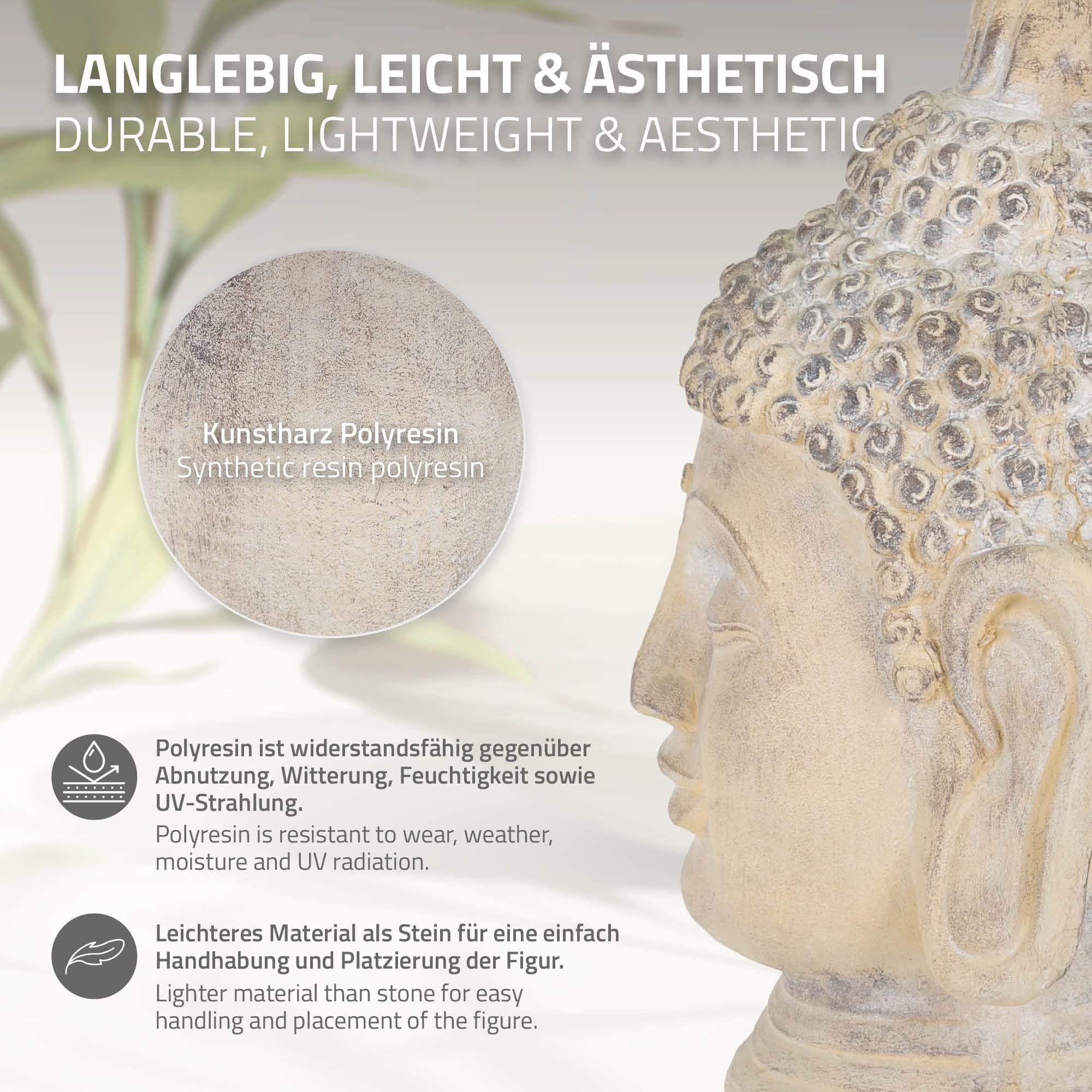 ECD Germany Dekofigur Buddha Kopf Statue für Yoga, Feng Shui, Haus