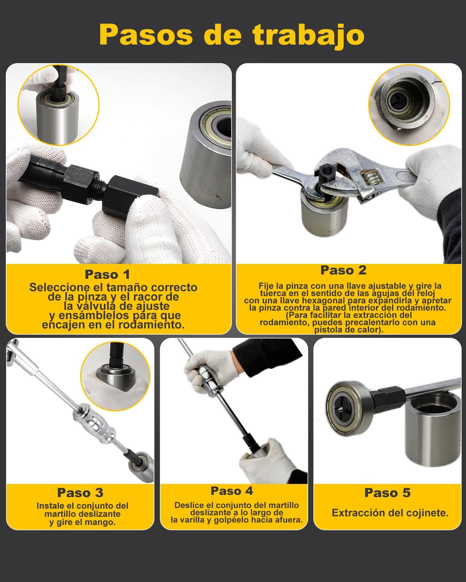 Actualización Extractor Rodamientos Bicicleta con Martillo Deslizante & Extractor de Dos Mordazas Agujero Ciego Extractor Rodamientos Internos con 8 Pinzas Expandibles (8-32 mm