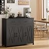 Homhedy Sideboard Buffet Cabinet, Coffee Bar Storage Cabinet with Drawers and Doors, Farmhouse Kitchen Cabinet with Adjustable Shelves, for Kitchen, Dining Room, Living Room, Black