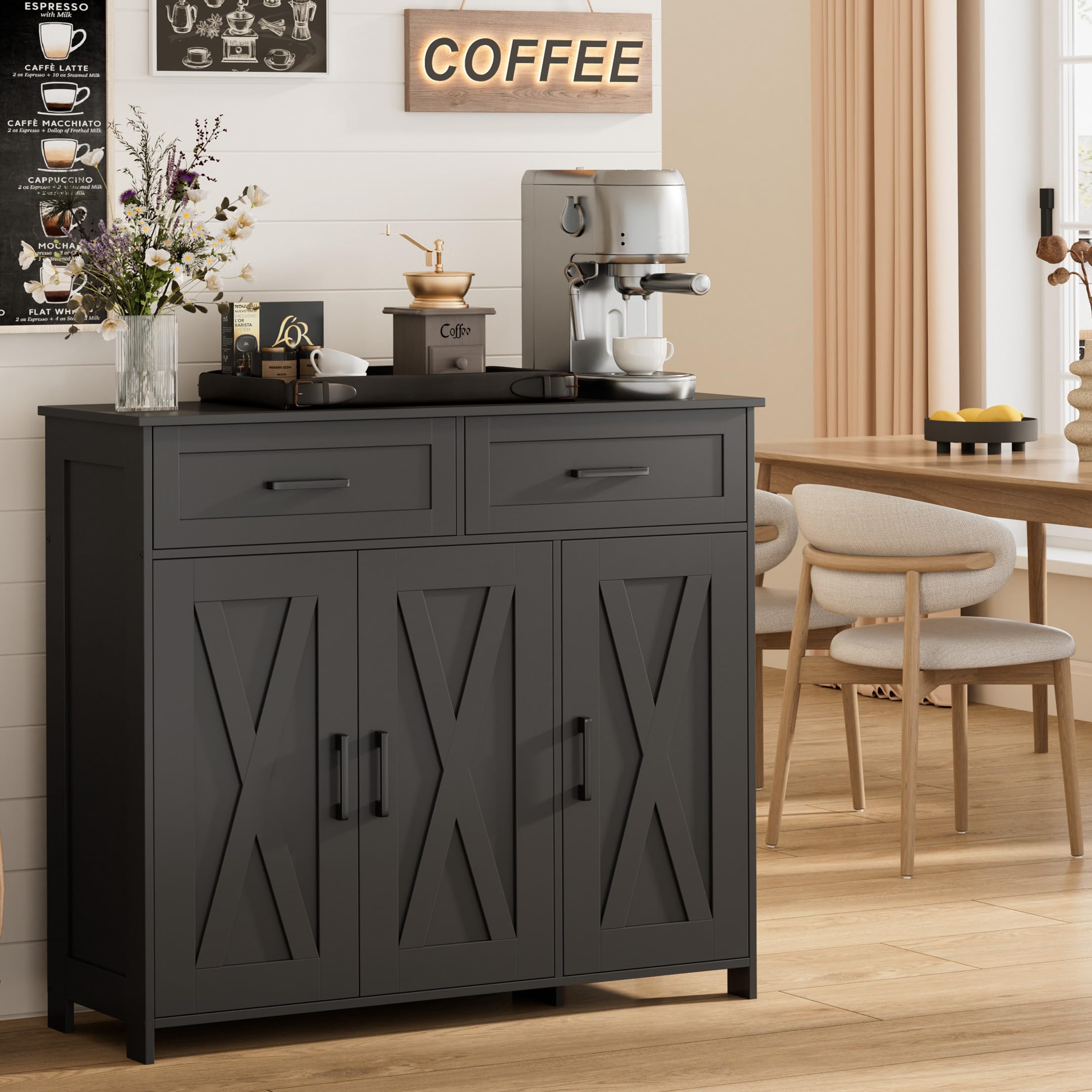 Coffee Bar Storage Cabinet with Adjustable Shelves