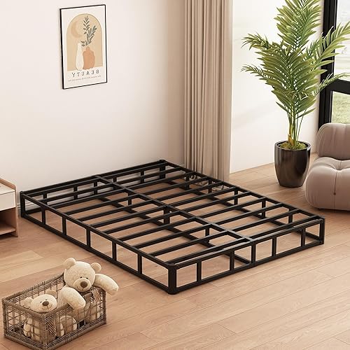 Miniatura 9 de Base de cama con somier para cama Queen de 8 pulgadas, base de cama de metal de alto perfil Queen con funda de tela, base de colchón resistente,