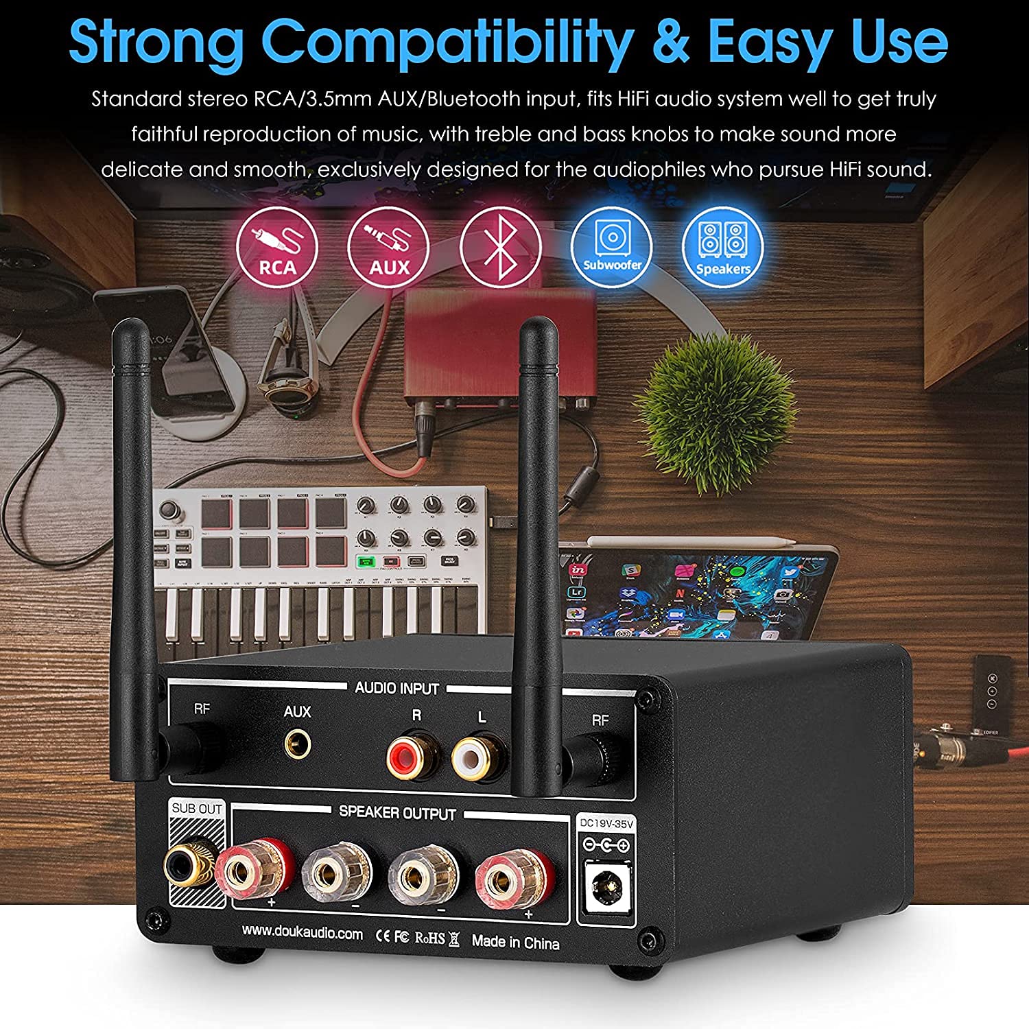 Nobsound A2 PRO HiFi Bluetooth 5.0 Digital Amplifier Bass Amp w/Dual