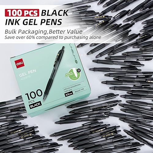 Miniatura 2 de deli Bolígrafos a granel, 100 bolígrafos de gel retráctiles, punta media de 0.028 in, escritura suave con tinta negra de secado rápido, no se