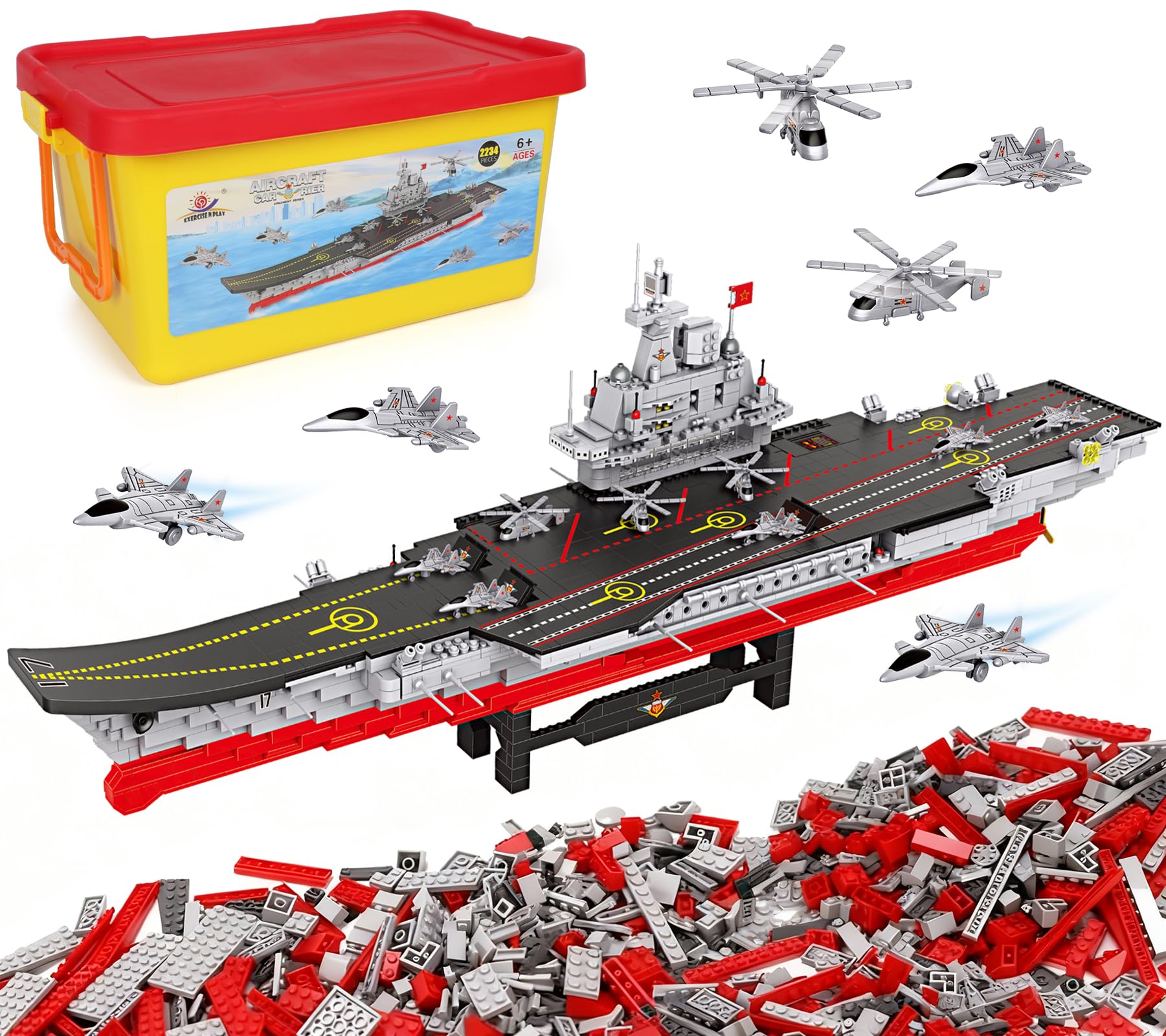 2234 Pieces Military Ship Aircraft Carrier Building Set, Fun Toy Boat Gift for Adults, Teens, and Kids 14 Years and Up, 38x8.5x12.5 Inch Battleship
