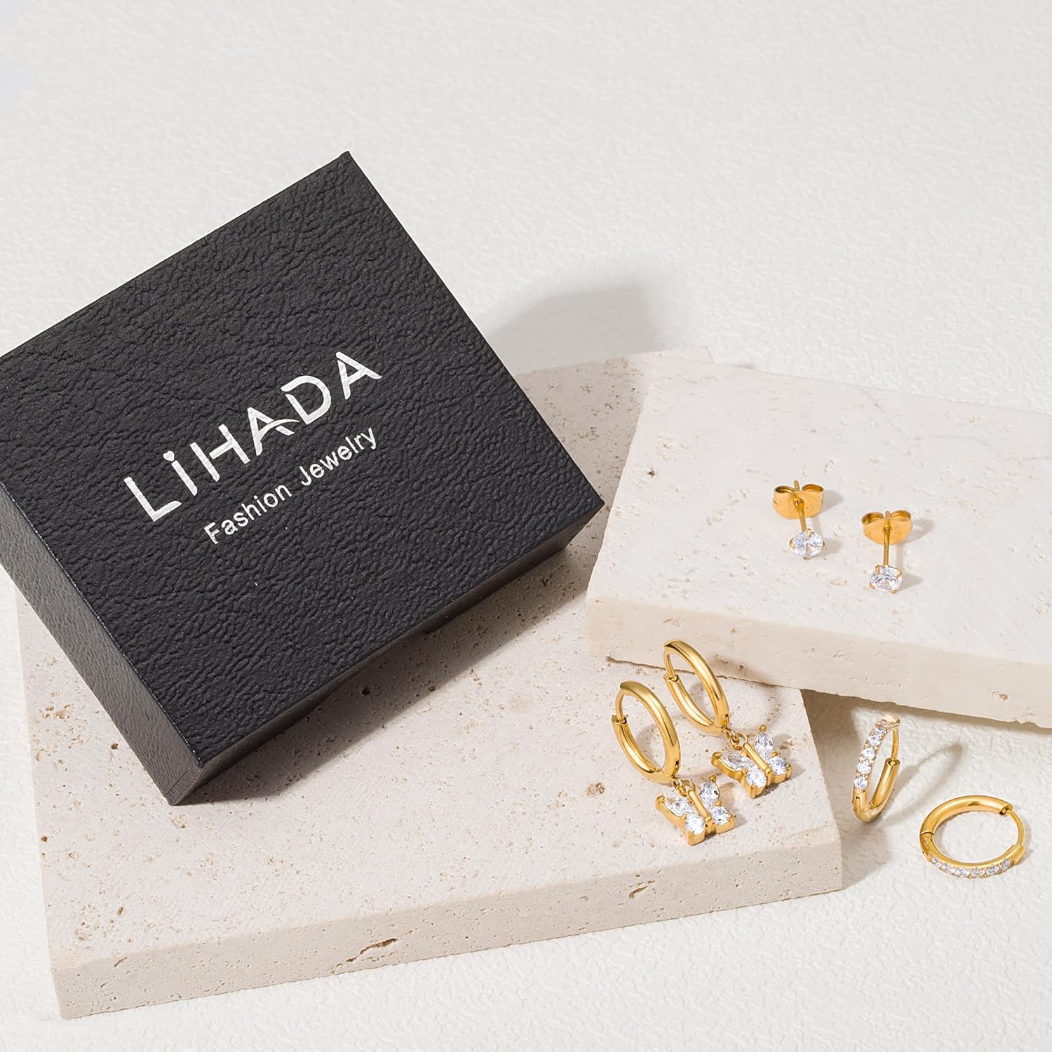 Surgical Steel Small Huggie Hoop Screw Flat Back CZ Pearl Opal Stud Hypoallergenic 14K Gold Plated Earrings Sets for Women Multiple Piercing Lightweight Waterproof and Non Tarnish - Image 5