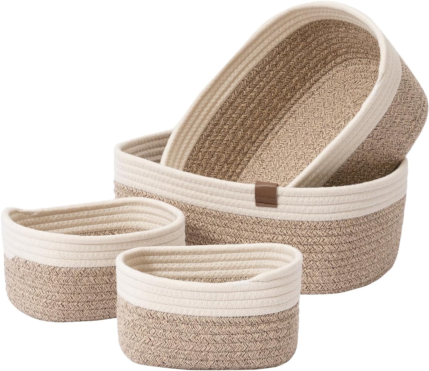 – LA JOLIE MUSE Rope Storage Baskets for Organizing, Small Cotton Woven Basket for Bathroom Shelf Nursery, Decorative Basket Organizer Bins 4 Pack, White&Desert