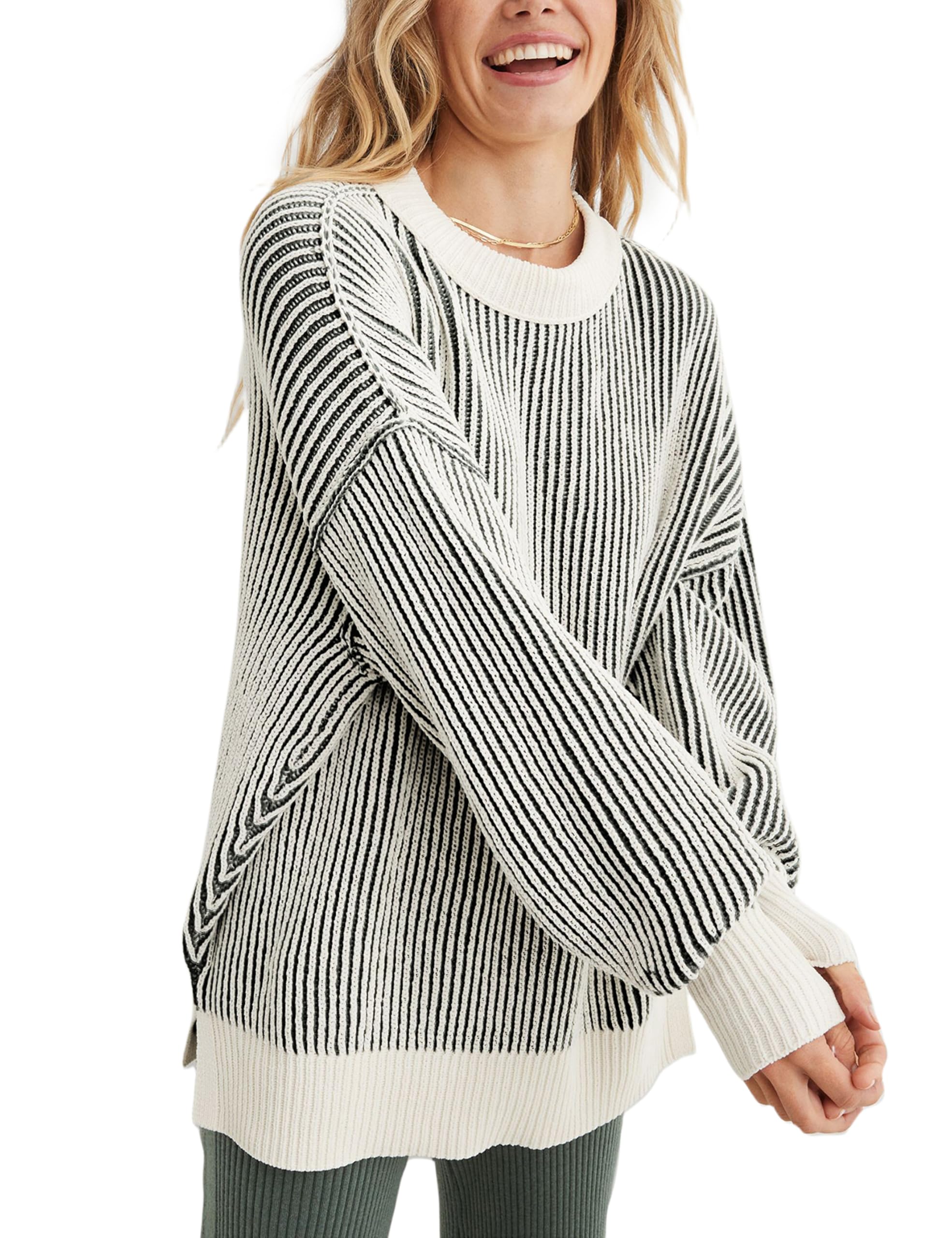 Beyond Chenille Sweater for Women 2025 Winter Crew Neck Pullover Sweater Color Block Knit Tops