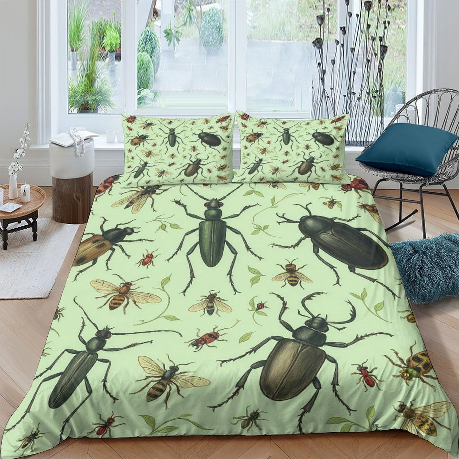 Ctjqhvkz Style-1 3D Printed Insect Pattern Fitted Sheet Microfiber Soft Breathable Beetle Bed Cover For Bedroom Dorm Mattress Protection Decor Single（135X200cm）