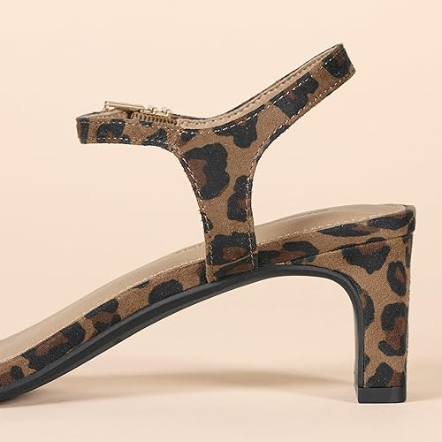 Amazon Essentials Womens Ankle Strap Low Heel(Leopard Faux Suede,11.5)