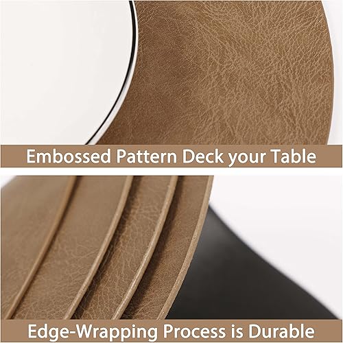 Miniatura 7 de Jovono - Juego de manteles individuales y portavasos redondos 4 manteles y 4 portavasos de piel sintética de doble costura diámetro de mantel de 13