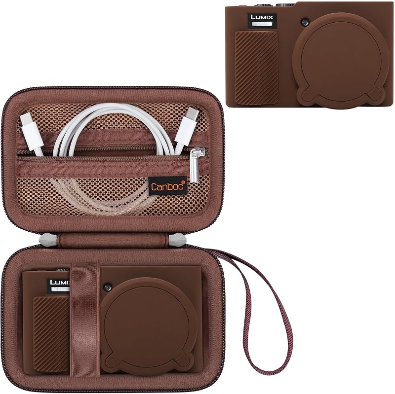 Canboc 2 in 1 Case for Panasonic LUMIX ZS99/TZ99 Point and Shoot Camera | Hard Carrying Case + ZS99/ TZ99 Soft Silicone Protective Cover with Removable Lens Cover, Brown (Case Only)