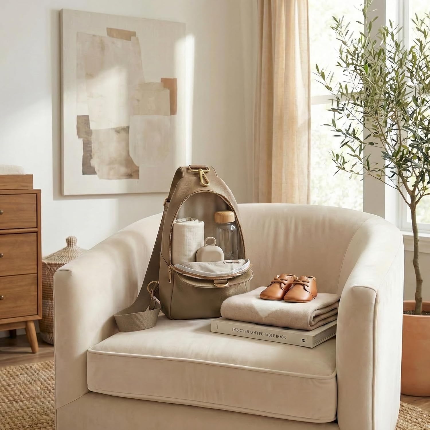 Mini Diaper Bag Backpack for Mom, Small Diaper Bag, Small Travel Diaper Backpack with Crossbody Strap, Lightweight Baby Bag (Tan)