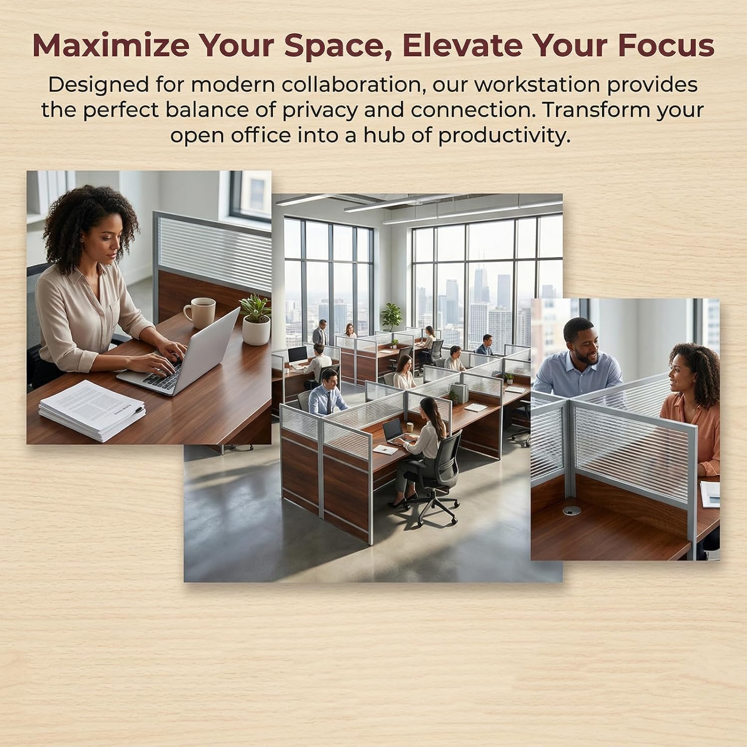 4 Person Office Cubicle Workstation Desk, 94.5" Large Computer Desk with Privacy Panels & Cable Management, Sound Dampening Partition Wall for Open Office, Call Center (Walnut, 94.5-A)