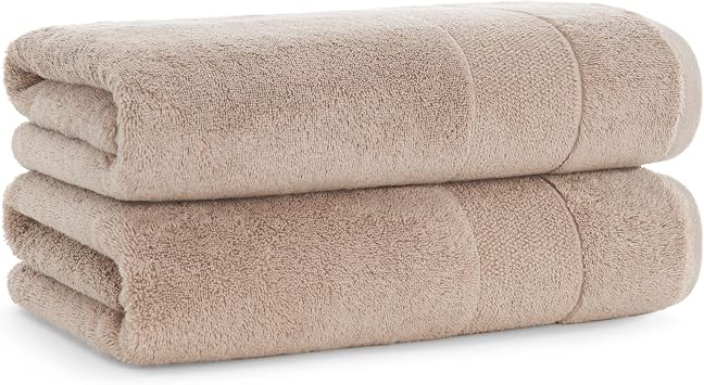 Aston & Arden Aegean Terry Solid Bath Towels, Pack of 2, 100% Turkish Cotton 600 GSM Oversized Bathroom Towels for Spa or Hotel, 30 x 60 in, Hummus