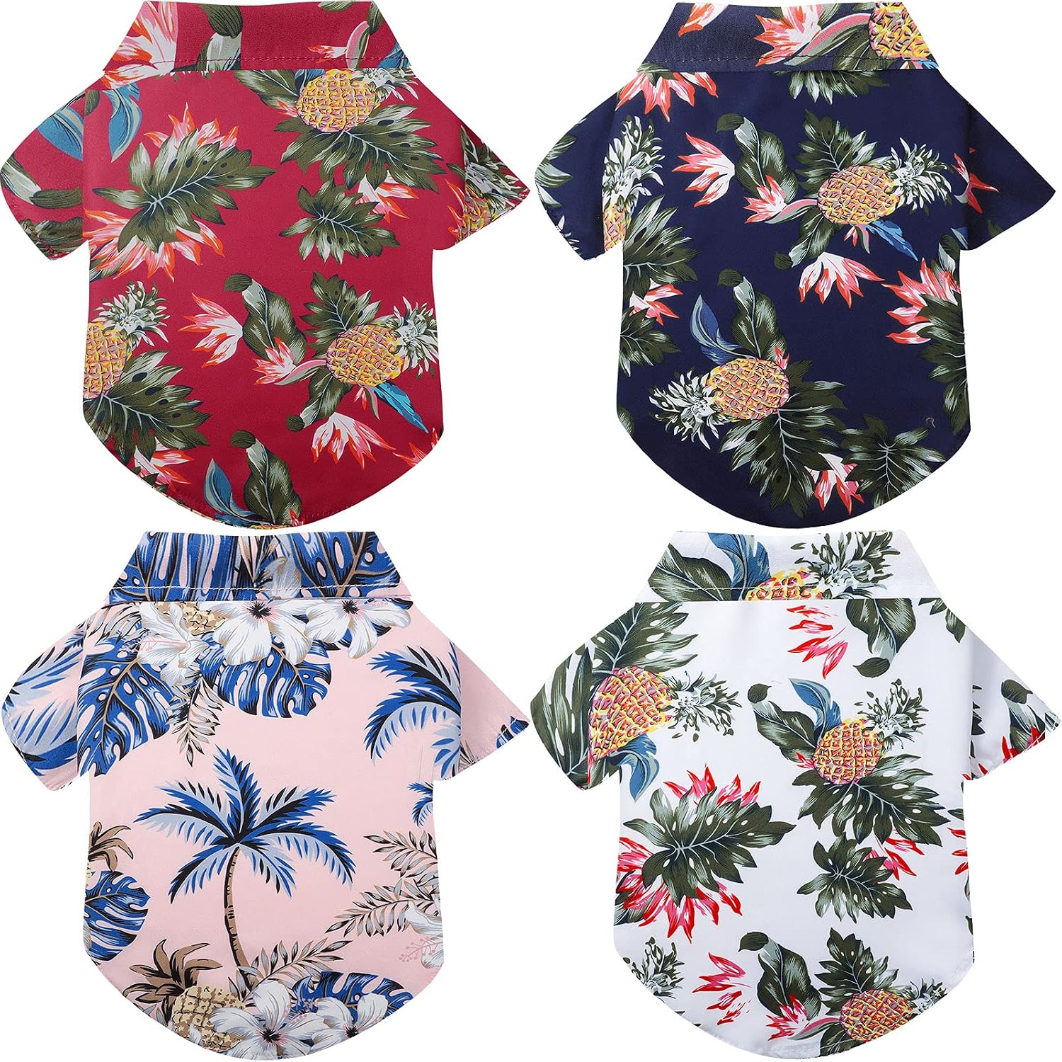 4 Pieces Dog Hawaiian Shirt Pet Shirts Puppy T-Shirts Beach Cool Puppy Clothes Breathable Pet Summer Shirt Doggie Beach Short Sleeve Apparel for Small to Large Dogs (Pineapple, Coconut Tree,Small)