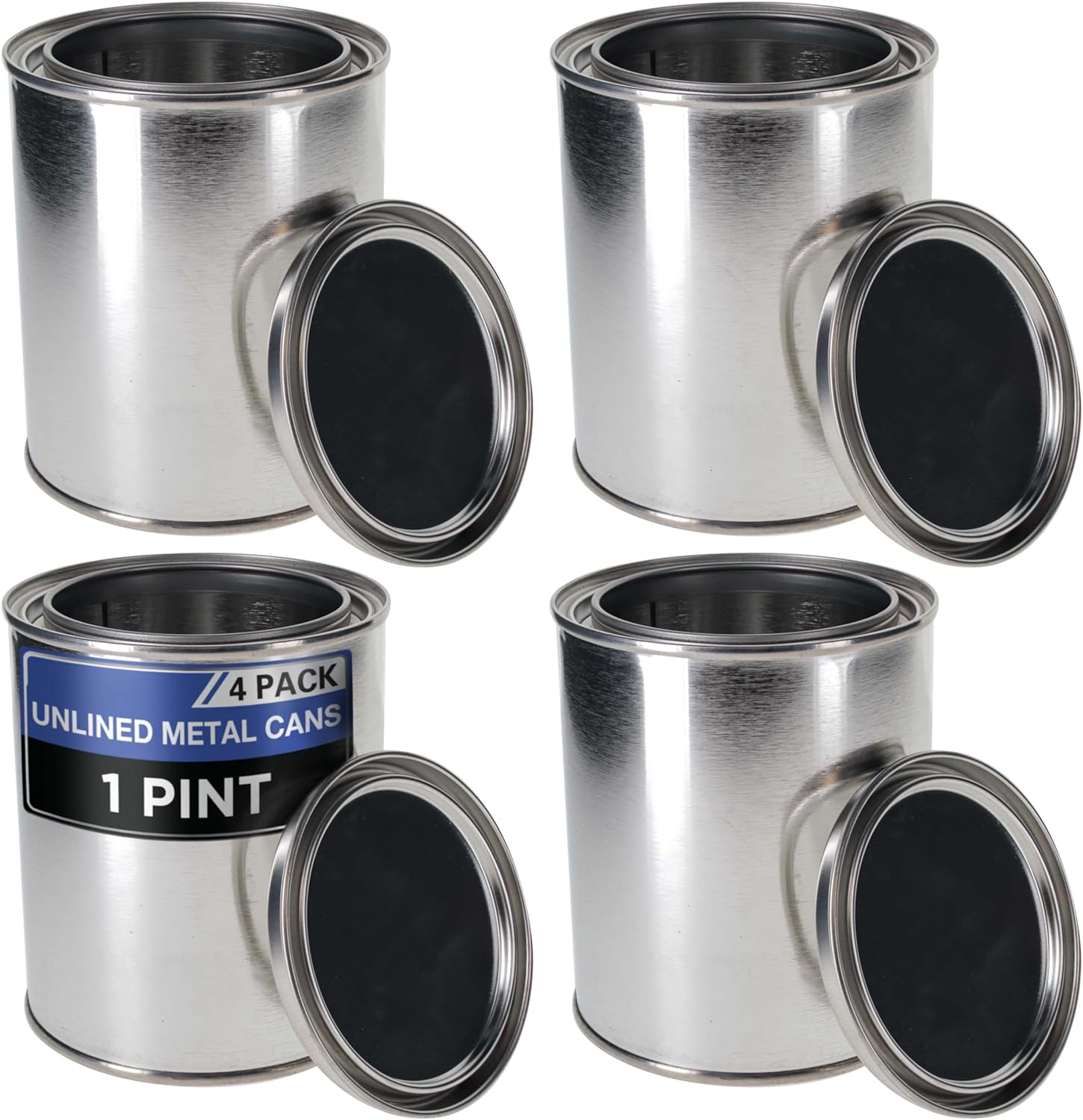 Master Elite 1 Pint Unlined Empty Metal Paint Can Bucket with Lids, Pack of 4 - Triple Tight Lid Seal, 16 fl. oz. Steel Coating Storage Container Tin - Store Oil-Based Paint, Art, Craft, DIY Supplies