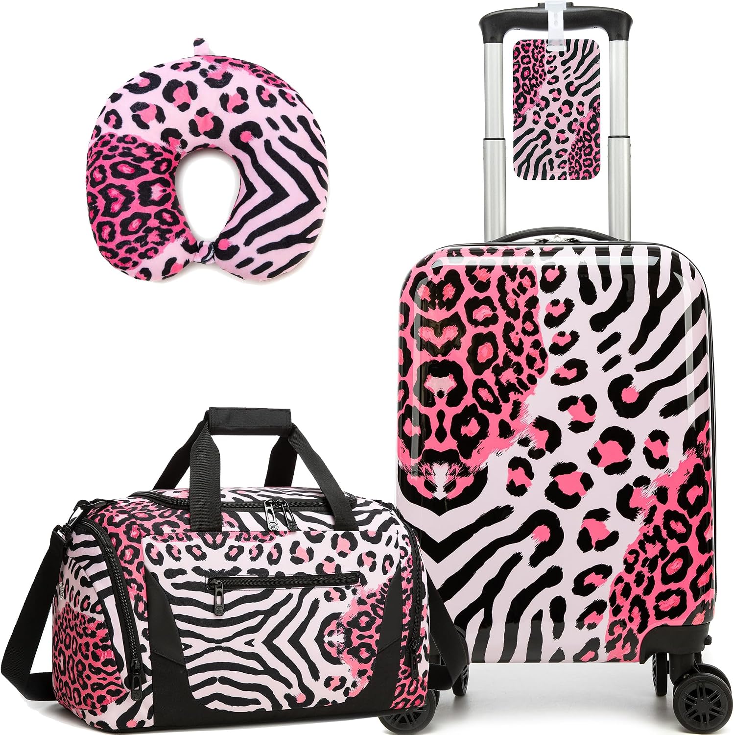 Kids Luggage Set Carry on Suitcase with Spinner Wheels 16" Kids Luggage With 13" Travel Duffle Bag for Girls Hard Shell Luggage Sets Airline Approved