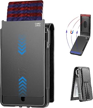 Wallet for Men, Ultra Slim Credit Card Holder 10-12 Cards, RFID Blocking with Money Clip & ID Window, Compact Front Pocket Minimalist Bifold Wallet, Metal Aluminum Card Case, Gift for Men