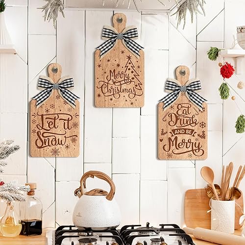 Miniatura 7 de Umigy 3 piezas de decoración de Navidad Let It Snow Decoración de Navidad decorativa de madera tabla de cortar de madera para decoración de mesa de