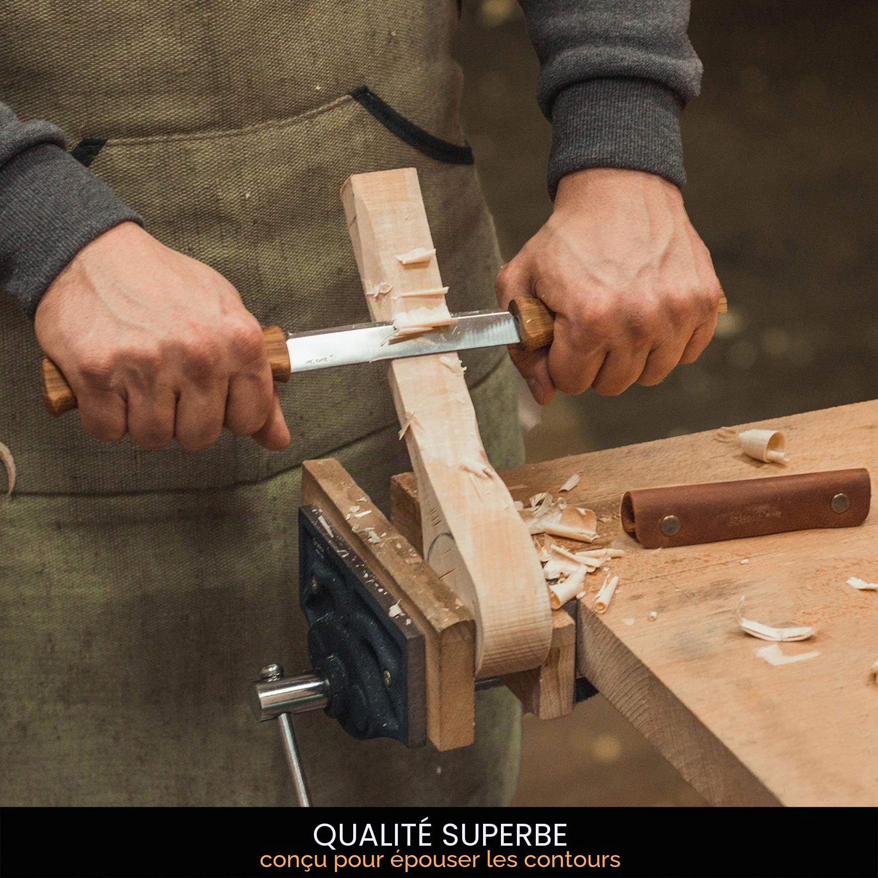 BeaverCraft couteau à dessiner avec gaine en cuir DK1S - 10,9 cm couteau à raser droit outils de sculpture sur bois outil à main pour le travail du bois