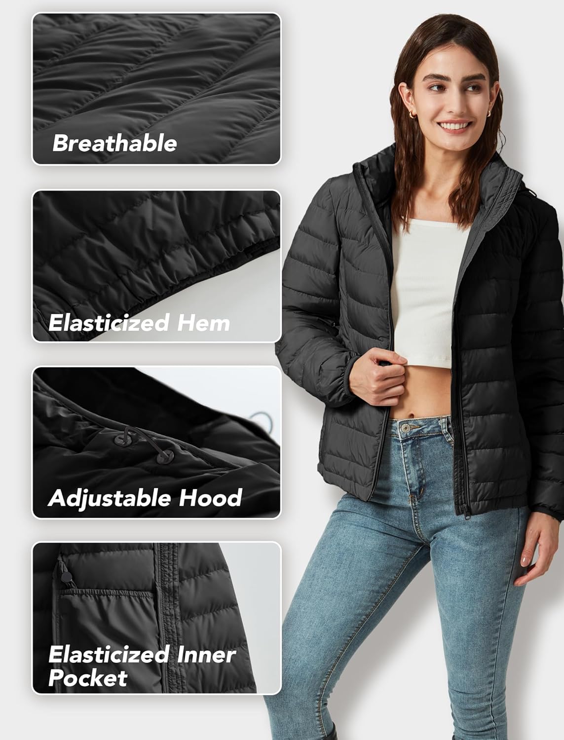 Women's Packable Puffer Jacket Hooded Lightweight Puffy Jackets Windproof Winter Coat - Image 4