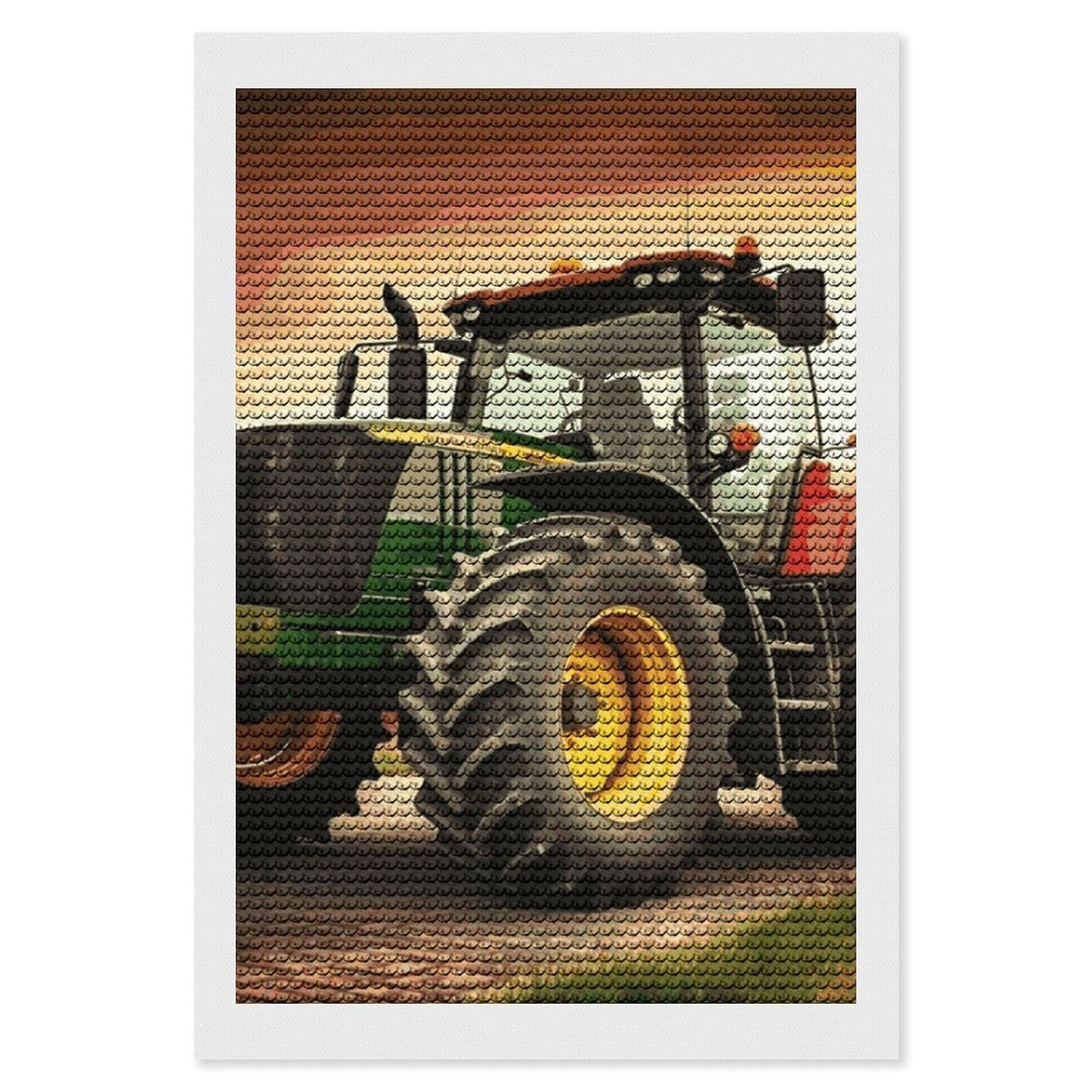 DWVTSLH Tractor Theme Diamond Painting Kits for Adults, Personalized Diamond Photo Art Full Drill, DIY 5D Diamond Art Painting Kits for Beginners, Home Wall Decor 8"x12"