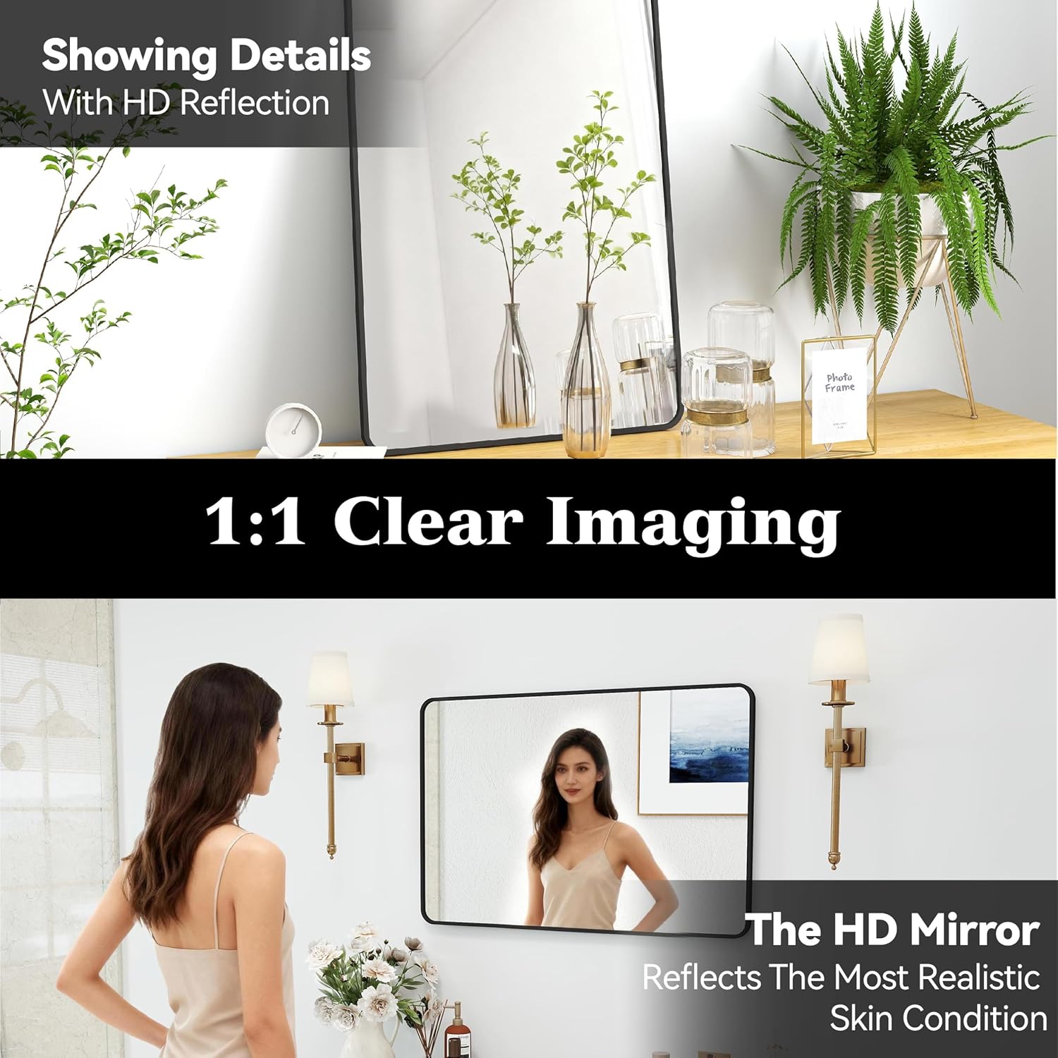 20x30 Rectangle Mirror Full Length Wall Mounted Hanging or Against Wall Metal Frame Dressing Make-up Mirrors for Entryway Bedroom Bathroom Living Room 20 30 inch Black