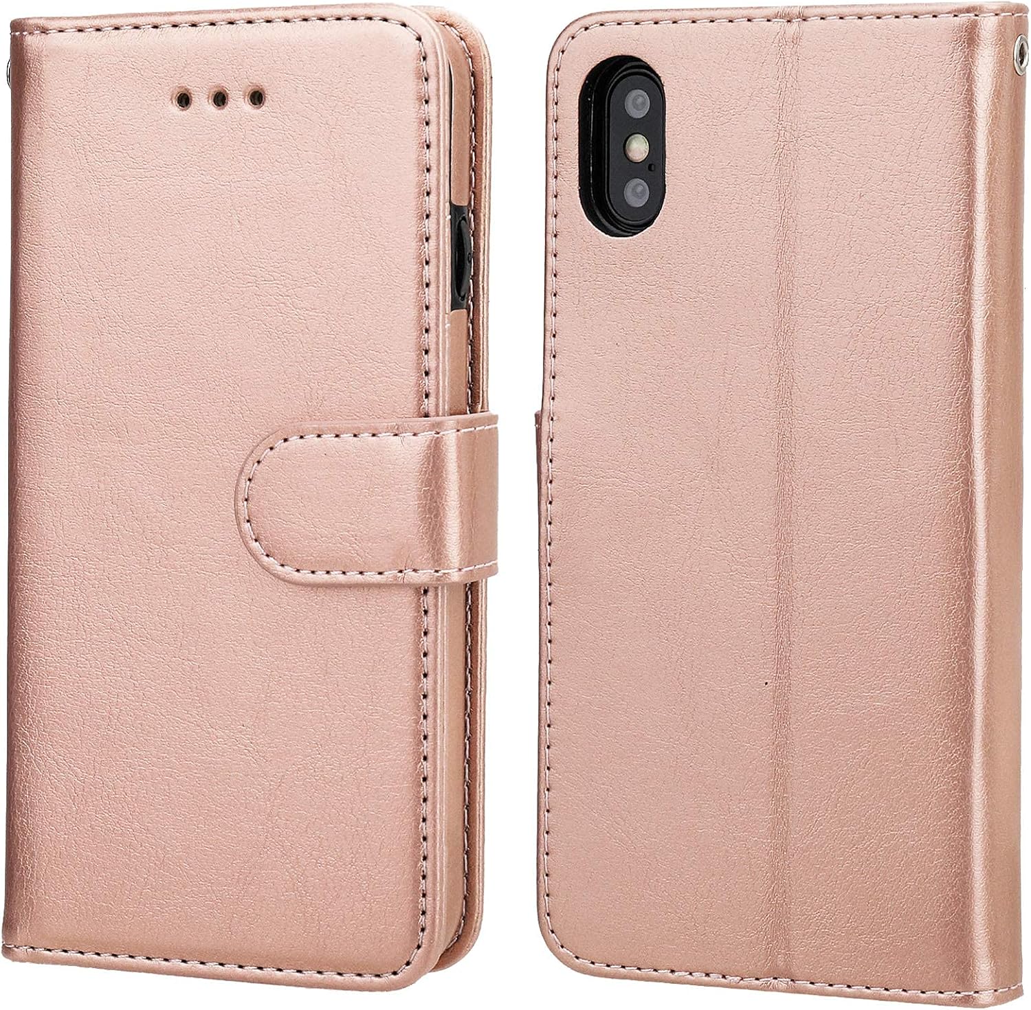 Bocasal for iPhone Xs Max Wallet Case with Card Holder PU Leather Magnetic Detachable Kickstand Shockproof Wrist Strap Removable Flip Cover for iPhone Xs Max 6.5 inch (Rose Gold)