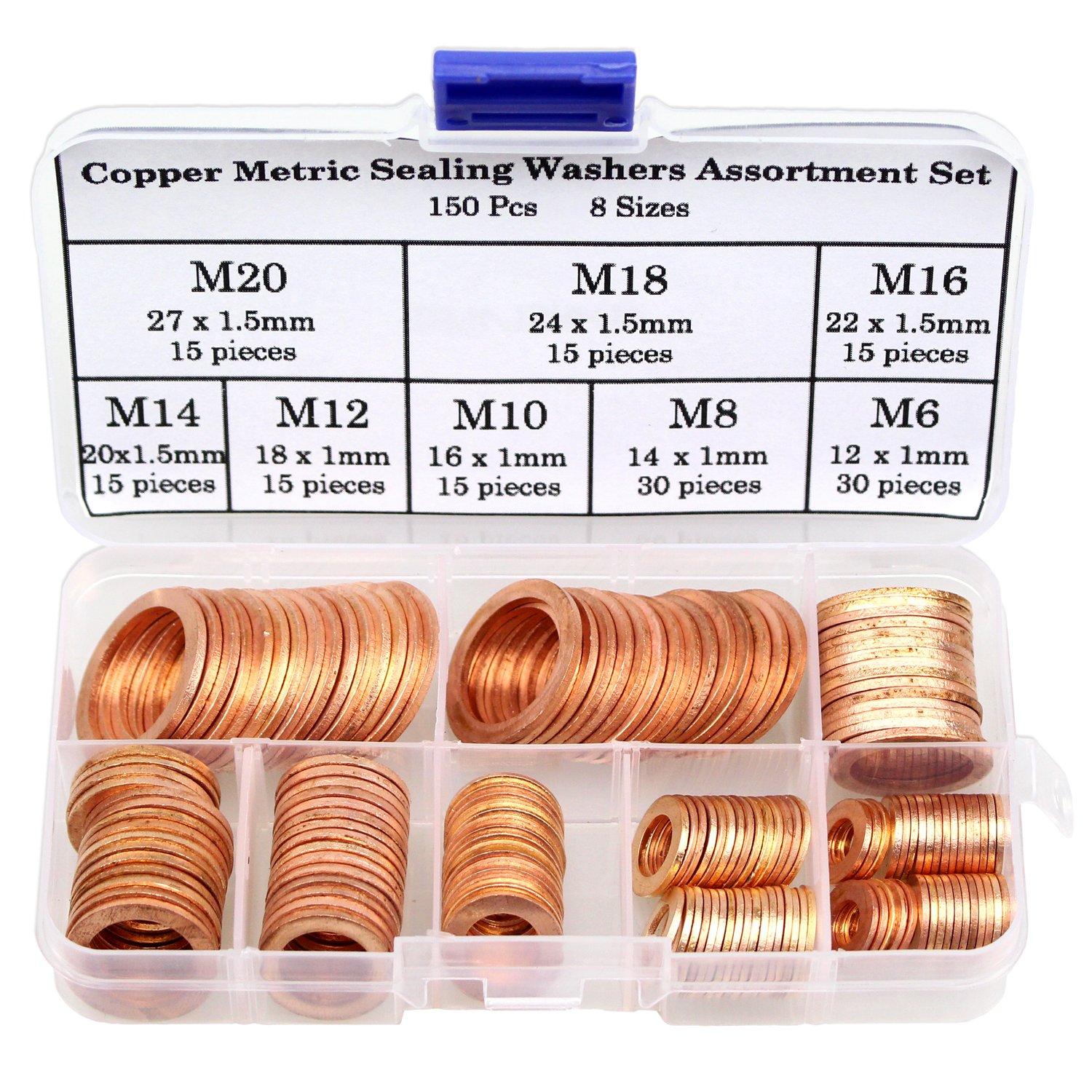 DYWISHKEY 150Pcs 8 Sizes Copper Metric Sealing Washers Assortment Set - Image 2