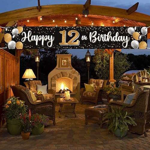 Vista 130 de Cartel de feliz cumpleaños 25 negro y dorado para patio, cartel de felicitación a 25 años de edad, telón de fondo fotoprop para el hogar, decoración