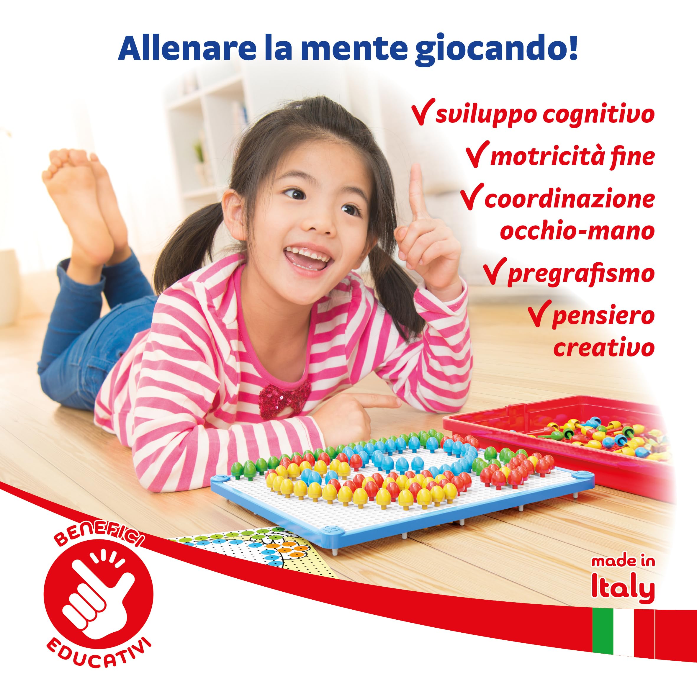 Quercetti FantaColor Tab 150 Chiodini per Bambini 3 anni, Giochi da Tavolo Bambini 3-6 Anni, Educativo e Creativo, con Tavoletta, Guida e Cestello, Giochi 3 Anni fino a 6 Anni, Made in Italy