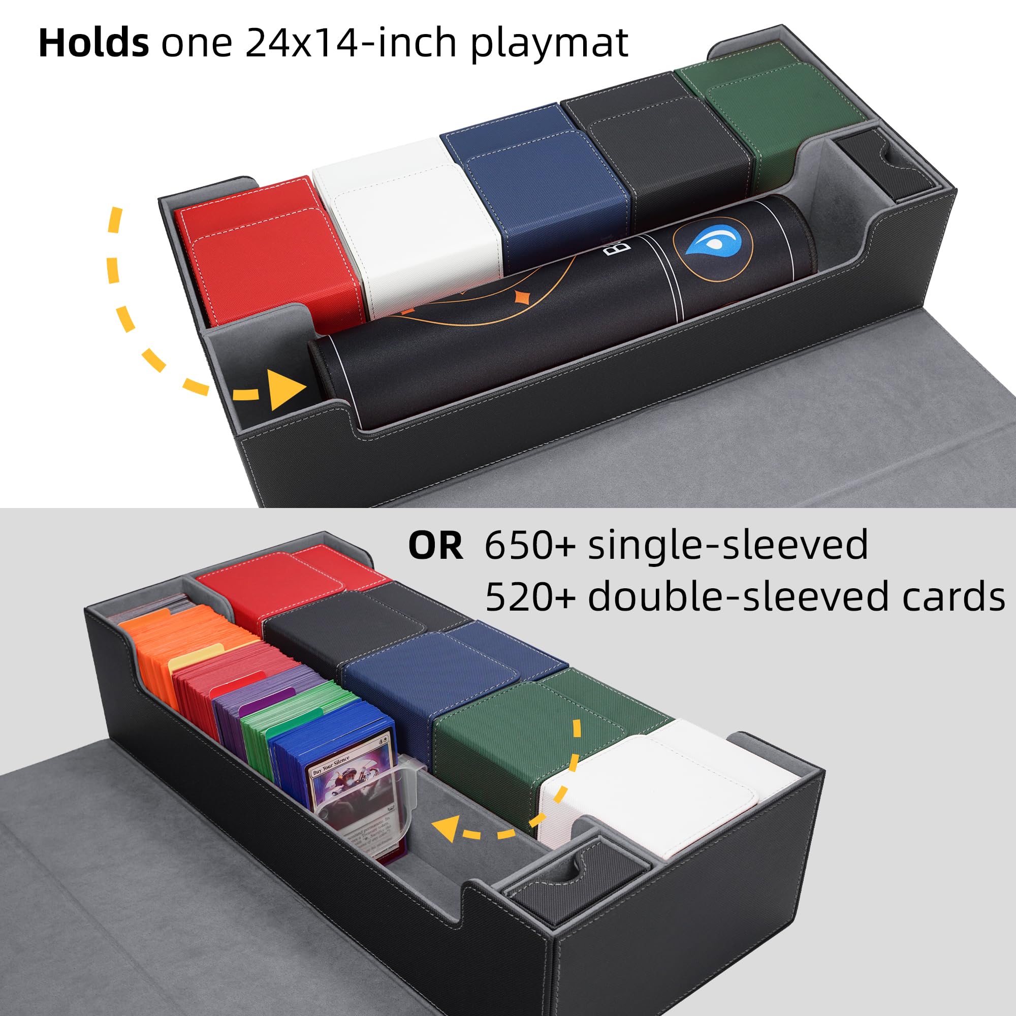 Amazon.com: AFIING MTG Deck Box 6 In1 with MTG Playma,Premium Card Storage  Box with 5 Pcs MTG Deck Box Holds 2400+ Trading Cards, Large TCG Card Deck  Case for Magic Yugioh Sports